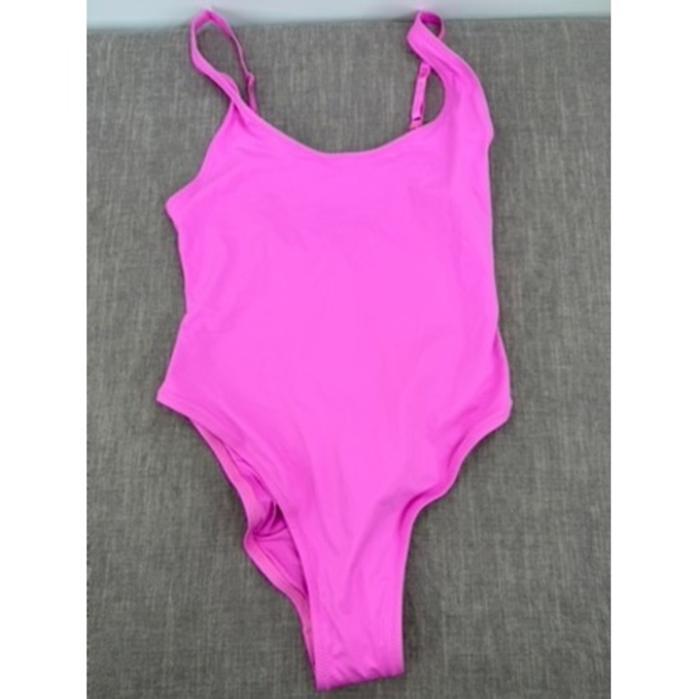 Skims Recycled Swim Scoop Neck One Piece Swimsuit Neon Orchid Size L Large NWT